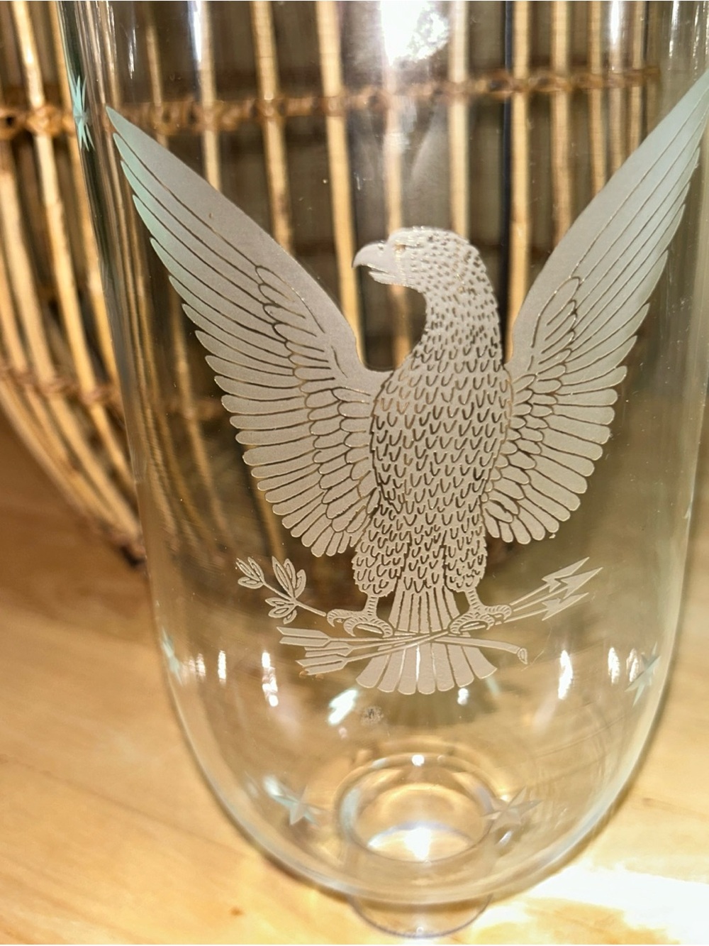Eagle & Star Patriotic Etched Cut Glass Hurricane Lamp Shade 10.25” USA Chimney